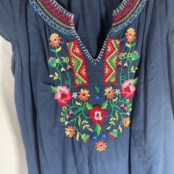 Lucky Brand Navy Embroidered Linen/Cotton Shift Dress Sz M - Picture 5 of 8